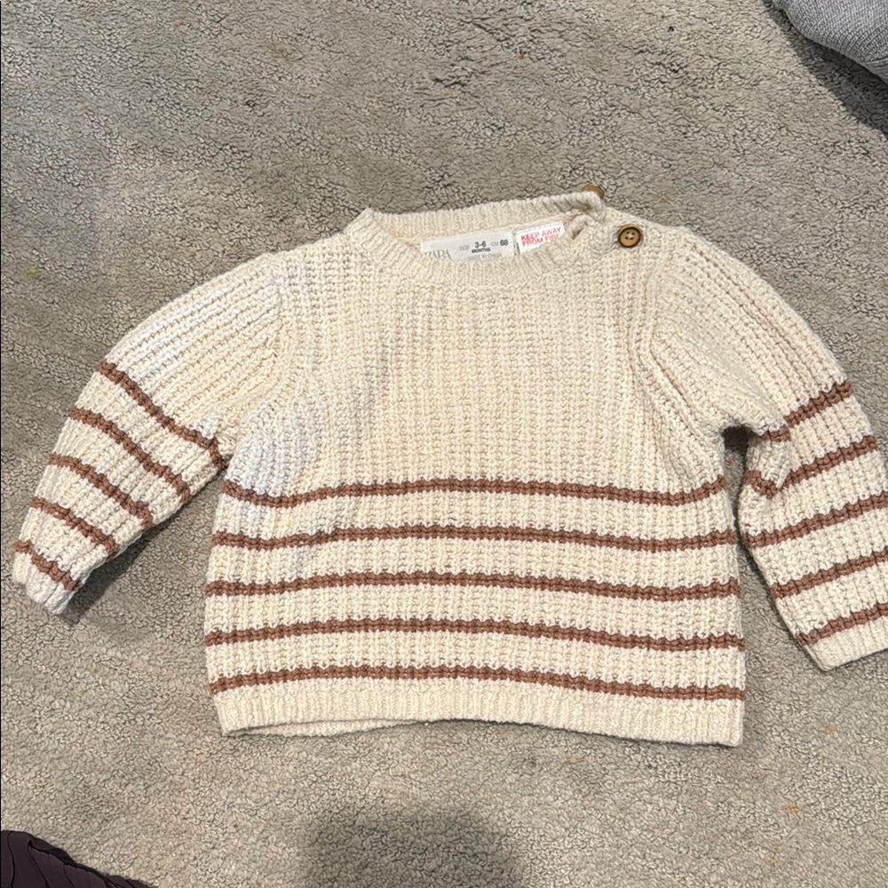 Zara Cream and Brown Chunky Knit Sweater